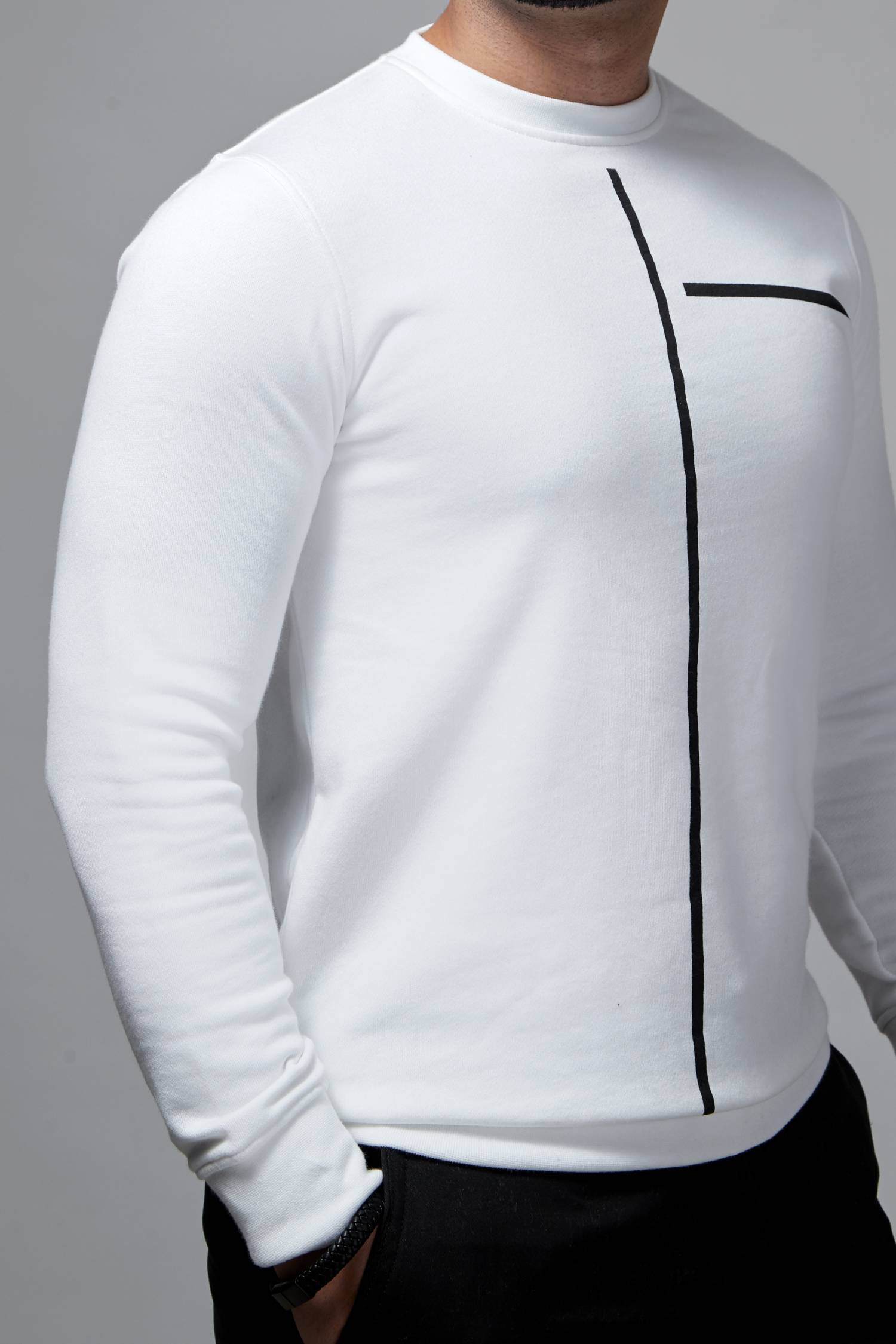 Mens winter sweatshirt in white with black screen print by JULKE