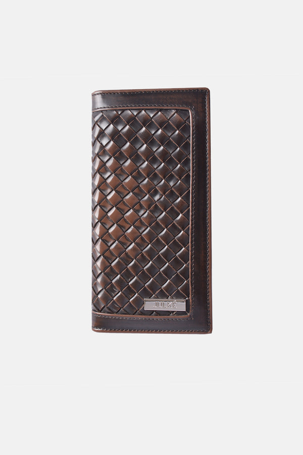 Mens original leather wallet in red brown colour with weaving by JULKE