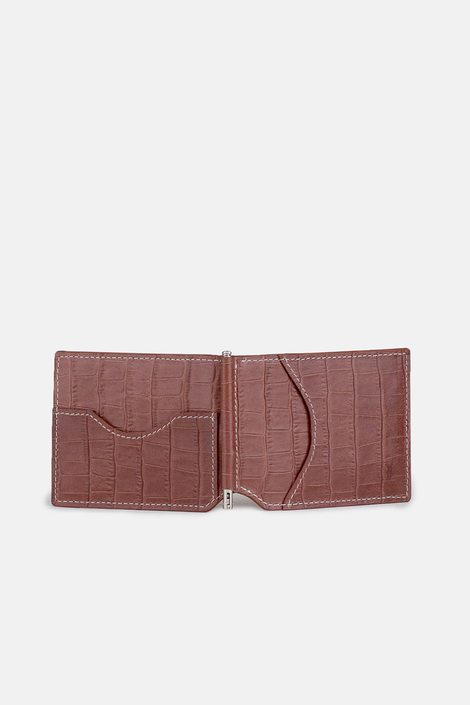 Mens original leather card holder & money clip with crocodile texture in clay colour by JULKE