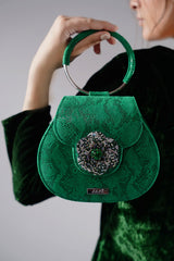 Womens leather bag in green colour with snake print by JULKE