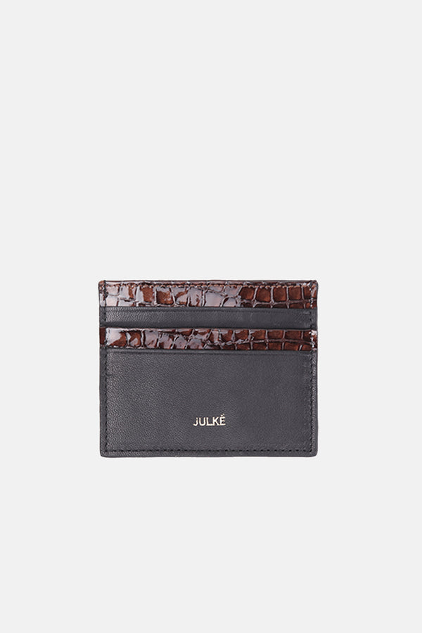 Mens original leather card holder in in bronze & black colour with crocodile texture by JULKE