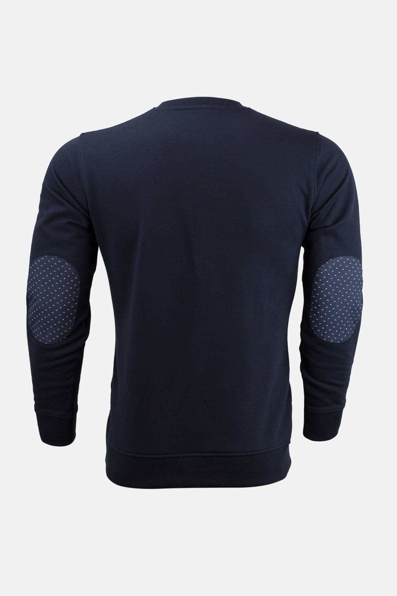 Men's winter sweatshirt in navy blue with polka dot elbow patch by JULKE