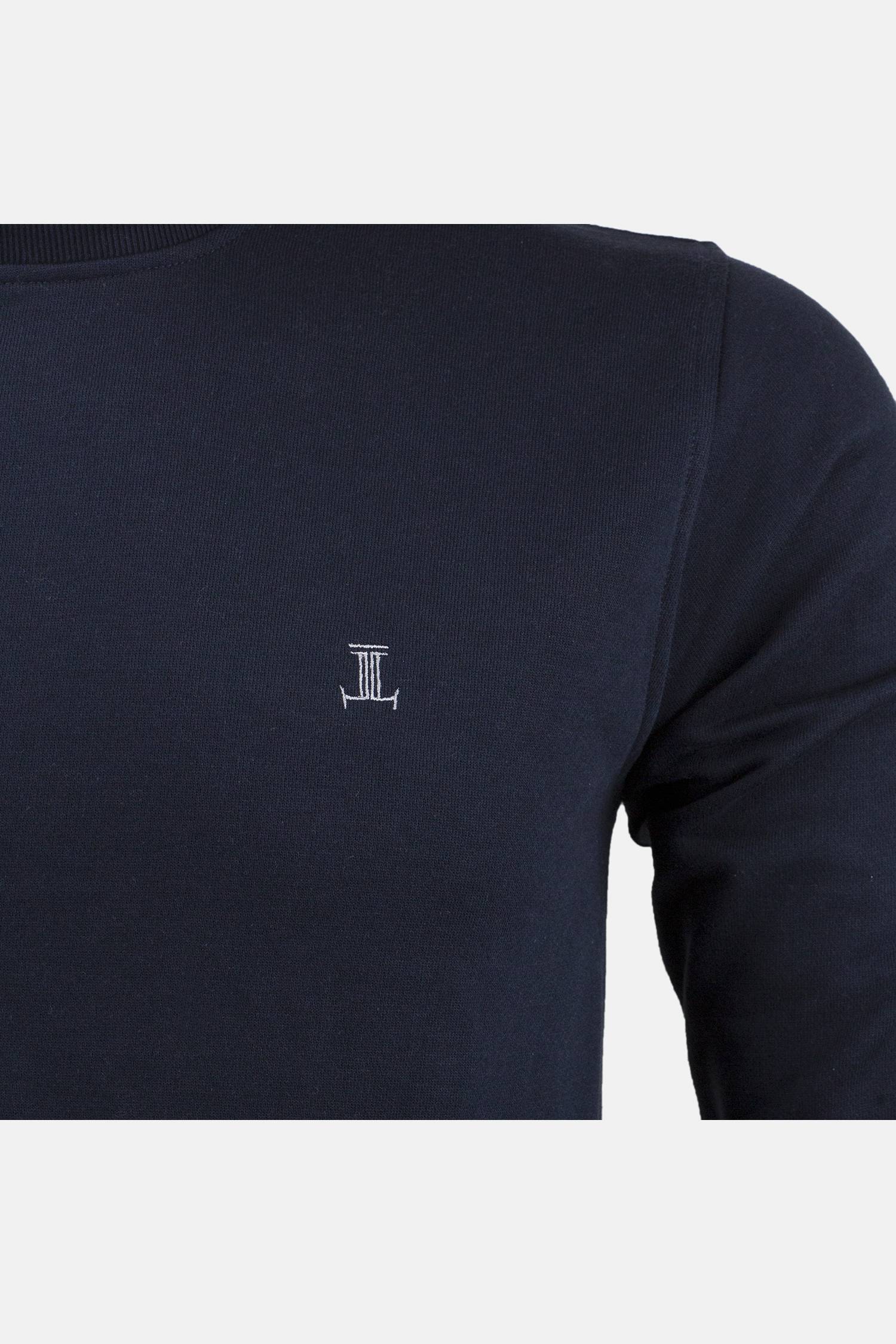 Men's winter sweatshirt in navy blue with polka dot elbow patch by JULKE