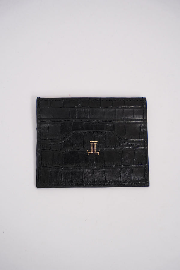 Mens leather card holder with croc texture in black colour by JULKE