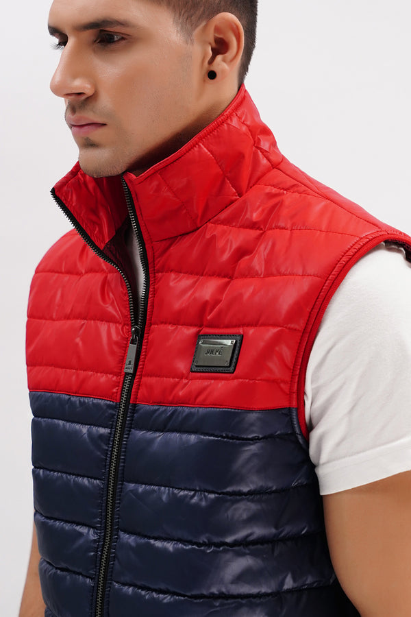 Mens winter puffer vest sleeveless in red & blue colour with quilting by JULKE