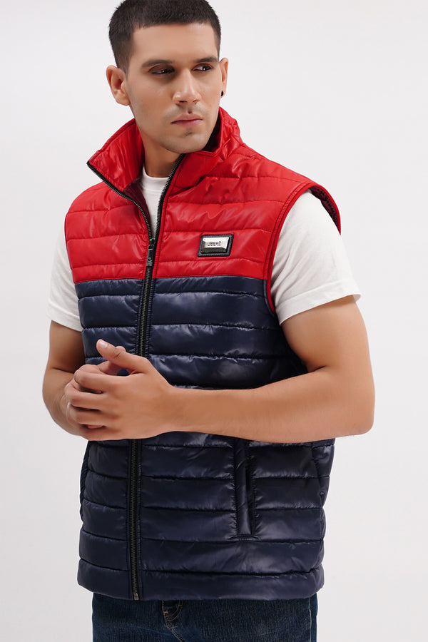 Mens winter puffer vest sleeveless in red & blue colour with quilting by JULKE