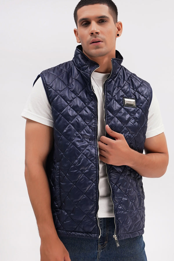 Mens winter vest sleeveless in blue colour with quilting by JULKE